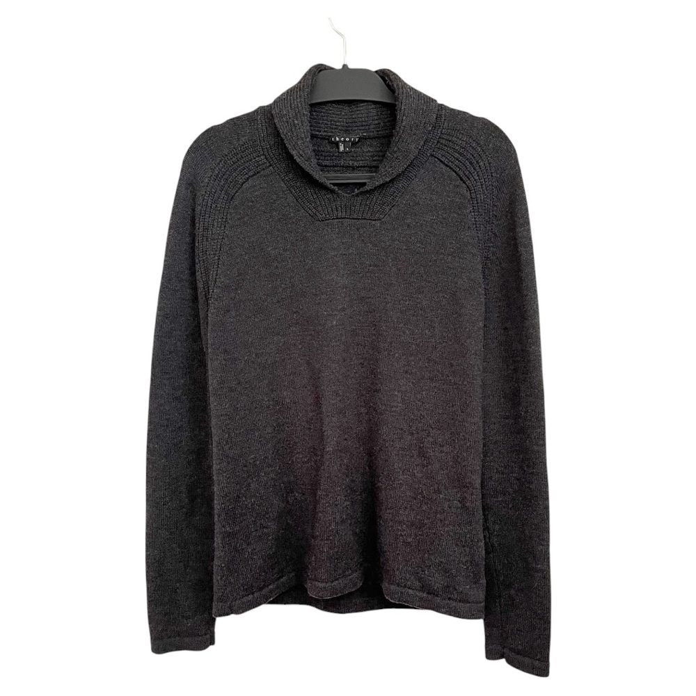 Theory Charcoal Gray Foldover Collar 100% Wool Sweater Men’s Size Large